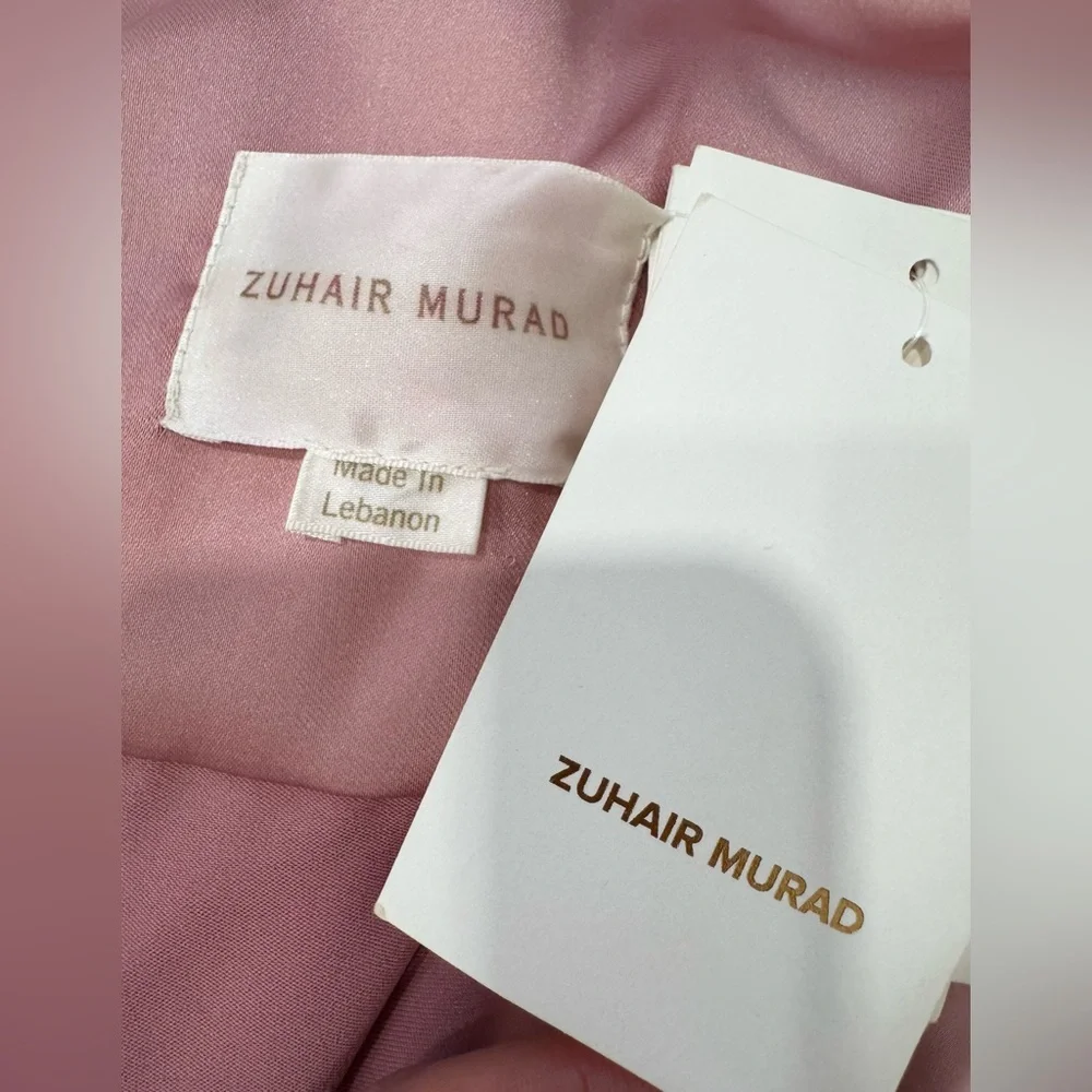 Zuhair Murad Asymmetric Draped Satin Gown Pink Maxi Dress